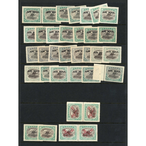 976 - 1929-30 LAKATOI AIR MAIL ACCUMULATION: Three stock sheets with a mostly mint accumulation of the 3d ... 