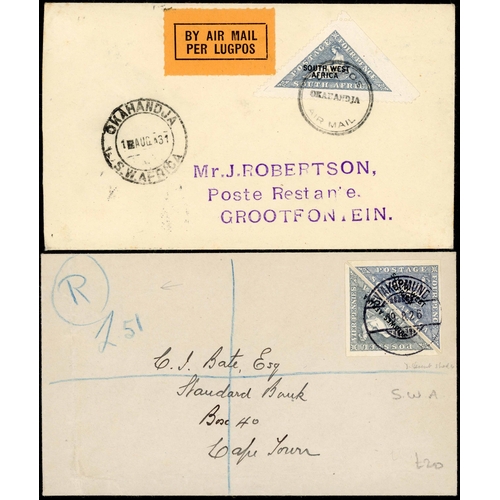 1030 - 1926-1927 4d GREY-BLUE TRIANGULAR ISSUE: Mint & used accumulation inc. use on Air Mail covers. Inclu... 