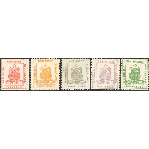 1032 - BOER REPUBLIC OF STELLALAND: 1884 mounted mint set of the five stamps, 1d red (scarce), 3d orange, 4... 