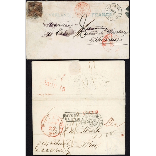 195 - FRENCH MAILS TO & FROM NORTH AMERICA: 1836-1898 group with 1836 EL Philadelphia to Nice with boxed P... 