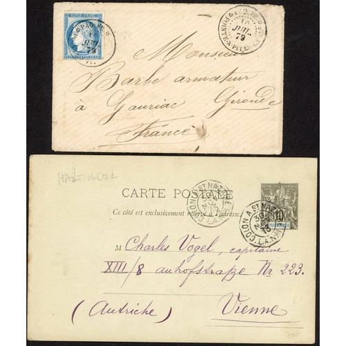 229 - GUADELOUPE & MARTINIQUE: 1877-1913 Trio outgoing mails with 1877 E Pointe a Pitre to Marseille frank... 