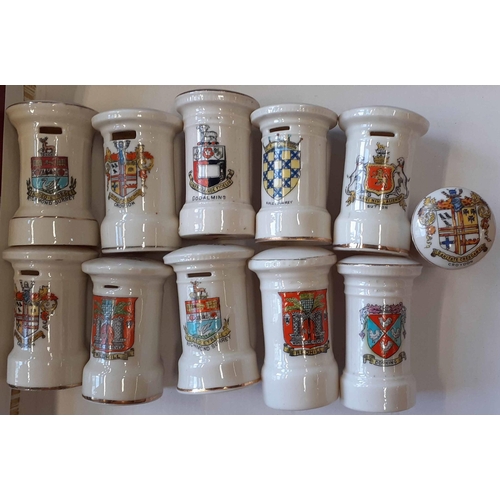 419 - CRESTED PORCELAIN/CHINA PILLAR BOX MODELS - LONDON: A remarkable collection of decorative china item... 