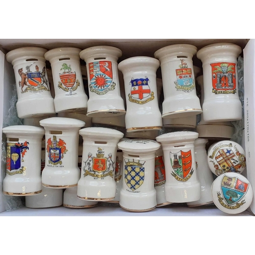 423 - CRESTED PORCELAIN/CHINA PILLAR BOX MODELS - SURREY & SUSSEX: A remarkable collection of decorative c... 