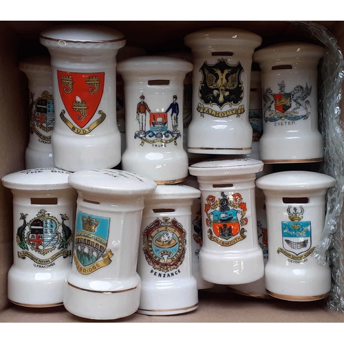 426 - CRESTED PORCELAIN/CHINA PILLAR BOX MODELS - DEVON/CORNWALL: A remarkable collection of decorative ch... 