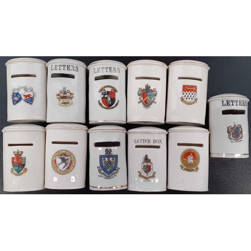 438 - CRESTED CHINA PILLAR BOX MODELS - LARGE CAPACITY POST BOX - MAINLY ENGLAND: An unusual group of orna... 