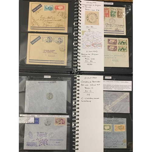 729 - A.O.F. AIRMAIL TO COLONIES: 1937-60 3 albums with annotated ranges of flown mail to a wide variety o... 