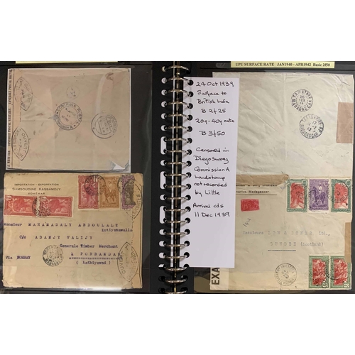 759 - MADAGASCAR - SURFACE MAIL TO NON-FRENCH DESTINATIONS: c.1898-1948  album with assembly of covers & ... 