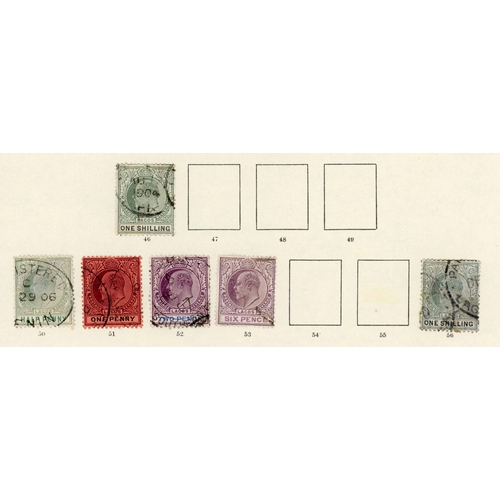 959 - QV/KEVII USED RANGE: Printed album leaves with various issues inc. 1876-79 set of 6 vals. to 1/- SG ... 