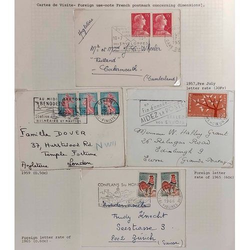 681 - POSTAGE RATES: Album of stamped covers c1850-1980s illustrating a variety of inland and foreign surf... 