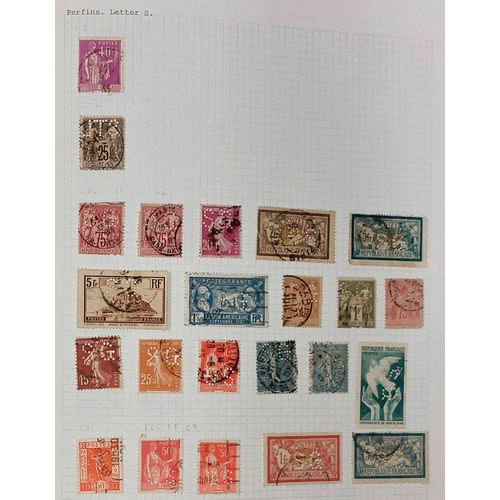 696 - PERFINS: Album with study of perfins on French stamps c.1899-1920s inc a number of covers; also a st... 