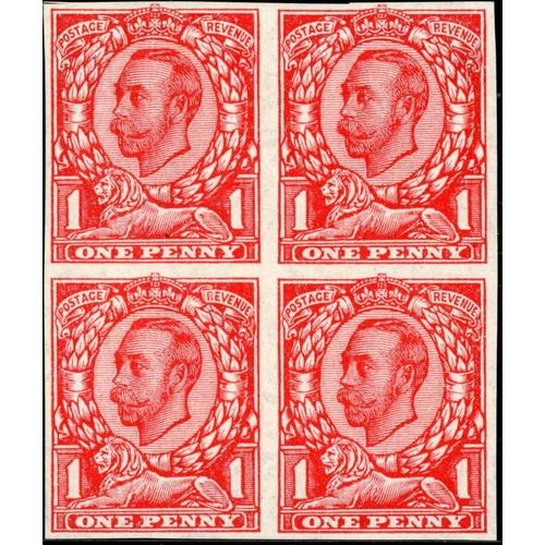 1572 - 1912 (OCT.) DOWNEY HEAD MULTIPLE CYPHER WATERMARK DIE 2: 1d scarlet, an imperforate block of four, t... 