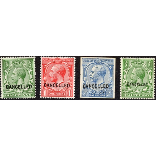 1576 - 1912-13 SIMPLE CYPHER WATERMARK: ½d green, 1d scarlet and an imperforate 2½d blue. All overprinted 