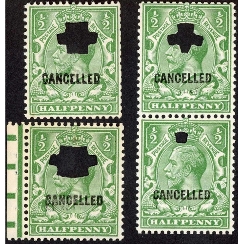 1581 - 1924 BLOCK CYPHER WATERMARK: ½d green, a vertical pair, two singles with inverted wmks. inc one marg... 