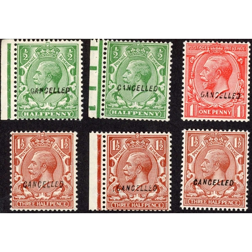 1582 - 1924 BLOCK CYPHER WATERMARK: ½d green, marginal, (2, one inverted wmk.), 1d scarlet, 1½d brown (3, o... 