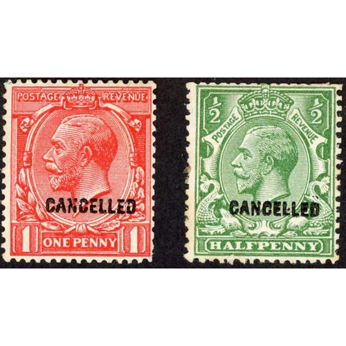 1583 - 1924 BLOCK CYPHER WATERMARK: ½d green (perfs a little trimmed at top) and 1d scarlet, both overprint... 