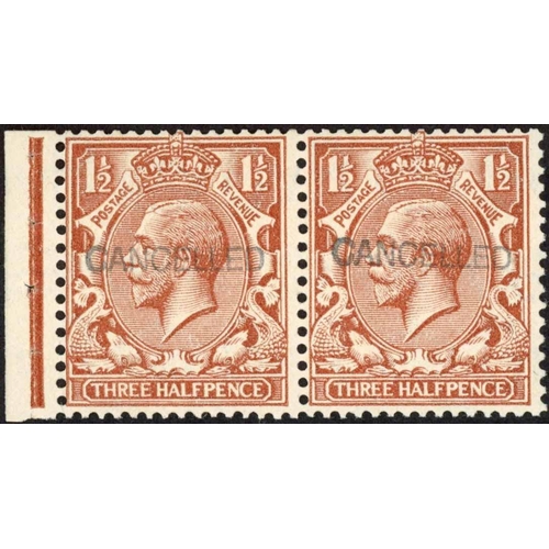 1585 - 1924 (Feb.) BLOCK CYPHER WATERMARK 1½d red-brown, an unmounted mint marginal pair overprinted 