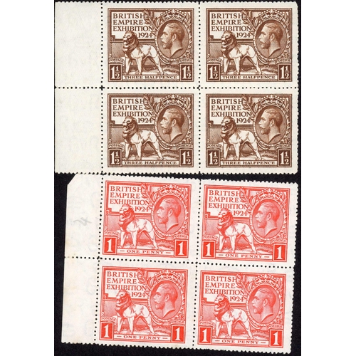 1588 - 1924 & 1925 WEMBLEY EXHIBITION: 1924 1d blocks of four (2, one from the upper right corner of the sh... 