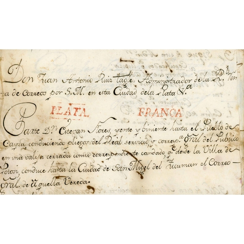 159 - BOLIVIA - 18th CENTURY P.O. WAY-BILL FOR GOLD BULLION, ETC - WITH RED 