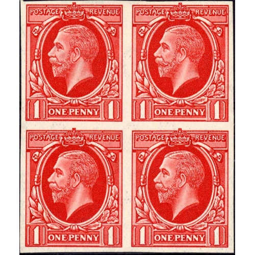 1597 - 1934 PHOTOGRAVURE ESSAY: 1d red imperforate block of four of the larger head design on block cypher ... 