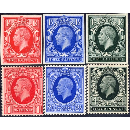 1600 - 1934 PHOTOGRAVURE 1½d IMPERFORATE COLOUR TRIALS: 1½d ultramarine, deep grey-green and scarlet (natur... 