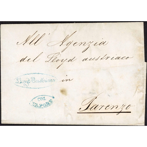 185 - EARLY HAND STAMPS - FORERUNNERS: 1853-1880 group inc. 1853 EL on Lloyd Austriaco headed paper Triest... 