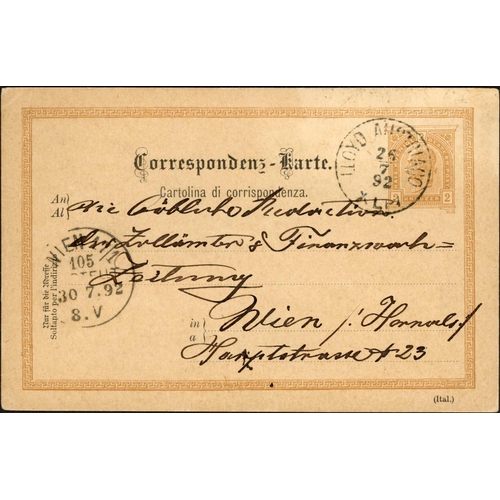 187 - AUSTRIA - ROMAN NUMERAL SHIP CANCELS INC. SCARCE AUSTRO-UNGARICO; 1889-1910 selection with 1889 2kr ... 