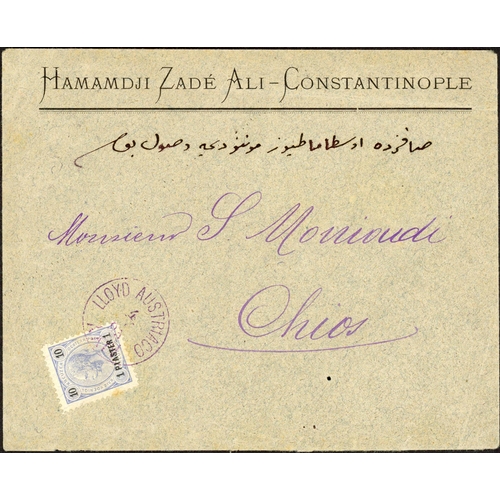 188 - AUSTRIAN LEVANT: 1893-1913 group with 1893 Letter Card Constantinople to Salonica with fine blue 