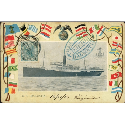 189 - AUSTRIAN MEDITERRANEAN CONNECTION: 1892-1914 with colourful 1901 Company PPC Flags of all Nations SS... 