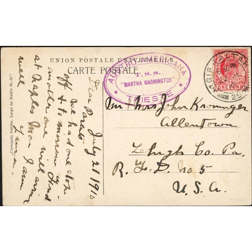 201 - LLOYD AUSTRO-AMERICANA LINE: 1900-29 group with 1900 Brazil 40r. PS PC addressed to Perim (Aden) can... 