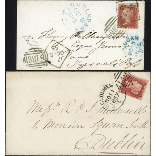 2034 - SPOON CANCELLATIONS - DUBLIN/BELFAST/CLONMEL: Trio of envs. franked 1d red stars - 1855 cancelled wi... 