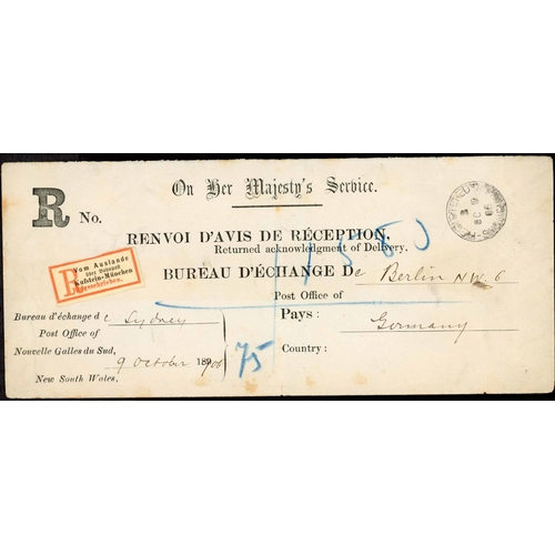 258 - AUSTRALIA - MAIL, FORMS & O.H.M.S. COVERS: Rare pair of 1900/6 OHMS AR envs. (to Colombia/Germany), ... 