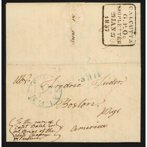 304 - INDIA - CALCUTTA - AGENT MAILS EX G.B. (1807) + TO AMERICA: 20 Aug. 1807 EL from Weymouth to Calcutt... 