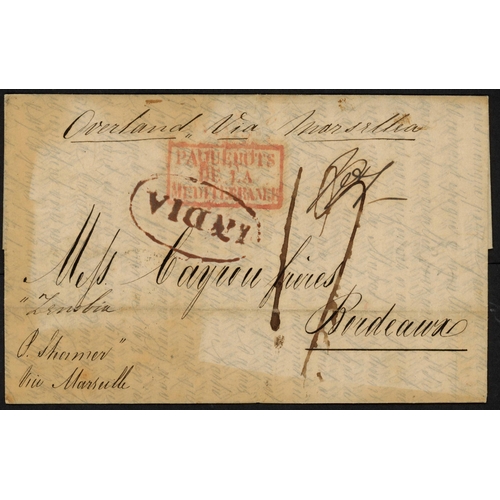 308 - INDIA - FRENCH POSSESSIONS - PONDICHERRY - RARE DOUBLE FAC COVER WITH BOMBAY CACHET: 19 April 1844 E... 