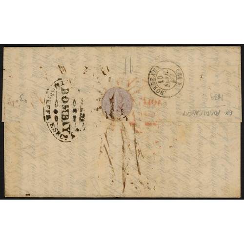 308 - INDIA - FRENCH POSSESSIONS - PONDICHERRY - RARE DOUBLE FAC COVER WITH BOMBAY CACHET: 19 April 1844 E... 