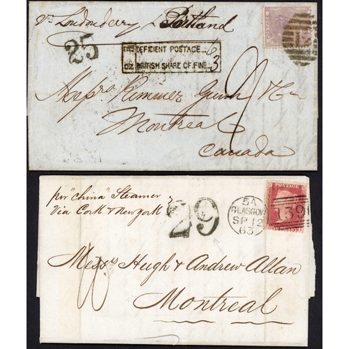 334 - G.B. 1d/6d FRANKINGS TO MONTREAL - UNDERPAID MARKS + MONTREAL RARE H.S. 