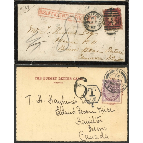 343 - EARLY CANADIAN FULL U.P.U.-MEMBERSHIP PERIOD - UNDERPAID 'PREFERENTIAL RATE' MAIL; 1876/78 covers (4... 