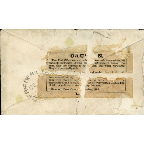 352 - NEW BRUNSWICK - 17c SINGLE FRANKING COVER COMPULSORILY REGISTERED ON ARRIVAL IN G.B.; Remarkable 4 D... 