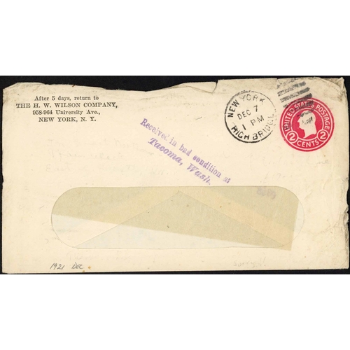 368 - RAILWAY DISASTER MAIL - WRECKED TRAIN TO TACOMA, USA; Scarce 7 Dec. 1921 env. struck with purple 