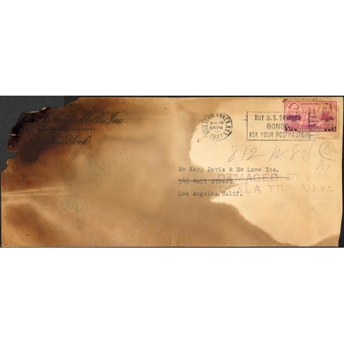 370 - RAILWAY DISASTER MAIL - USA COVERS DAMAGED BY FIRE IN RAILWAY STORAGE CAR; 2 scarce 1937 charred env... 