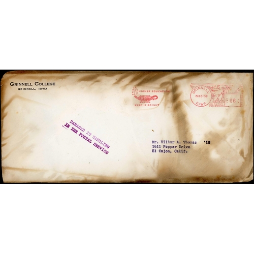 373 - RAILWAY DISASTER MAIL - U.S.A.: 1958 charred env. recovered from train fire near Ogden, Nevada with ... 