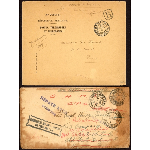 403 - SHIP WRECK MAIL - SS LOUIS V EX SALONICA AND SS KENILWORTH CASTLE EX S. AFRICA: Trio inc. 1917 long ... 