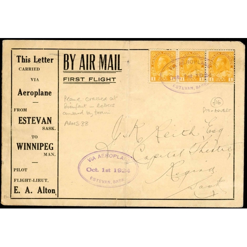 420 - AIR CRASH MAIL - CANADA & USA: 1921 charred env. carried on on an east bound mail plane crashing at ... 