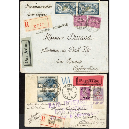 423 - AIR CRASH MAIL - BURMA/INDIA/INDO-CHINA/FRANCE: 4 Oct. 1928 PC ex India to Burma with boxed purple 