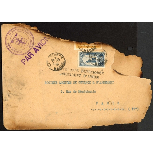 424 - AIR CRASH MAIL - MOROCCO/FRANCE/CHILE/UPPER VOLTA: 1928 charred env./front ex Chile or Upper Volta c... 