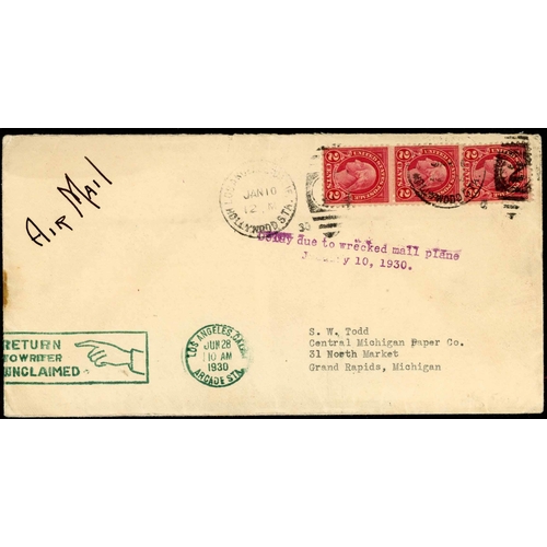 425 - AIR CRASH MAIL - USA INTERNAL MAIL: Two 10 Jan. 1930 env. on plane crash in Wabash Range with fine 