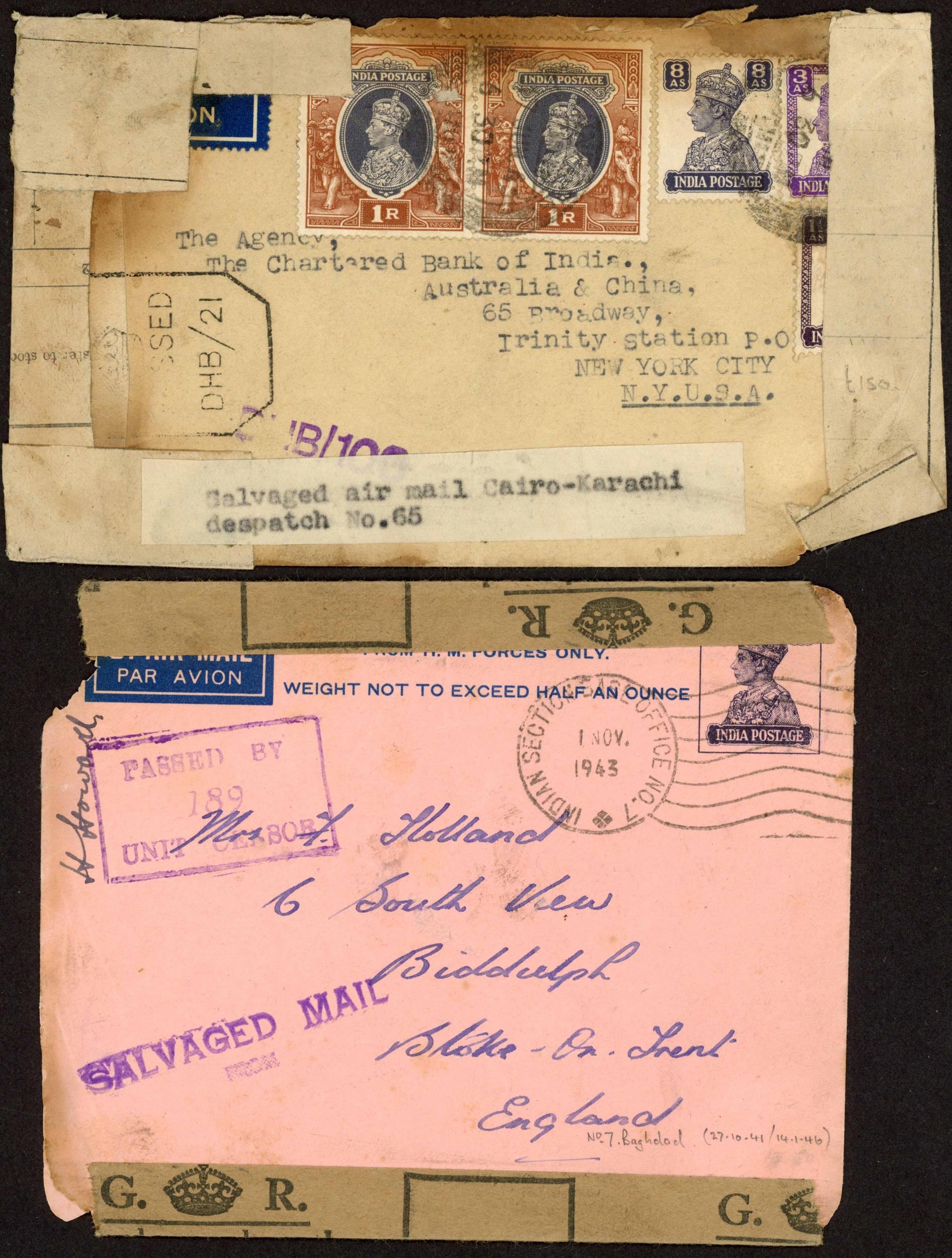 AIR CRASH MAIL INDIA CEYLON IRAQ 1943 Collection On Leaves Inc 