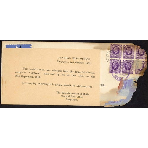 435 - AIR CRASH MAIL - 1936 'ATHENA' CRASH COVER GROUP: Five covers ex UK or Switzerland carried on the Im... 