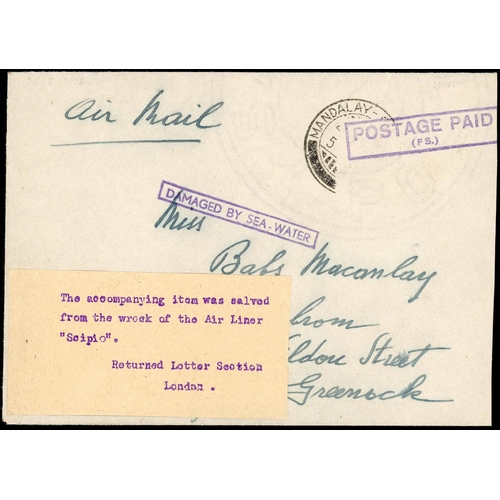 437 - AIR CRASH MAIL - 1936 'SCIPIO' CRASH COVER GROUP: Six covers ex Iraq, Palestine, Burma, Australia, o... 