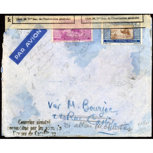 439 - AIR CRASH MAIL - ARGENTINA/CHILE/BELGIUM CONGO/MAURITANIA: 1937 set of covers inc. heavily repaired ... 