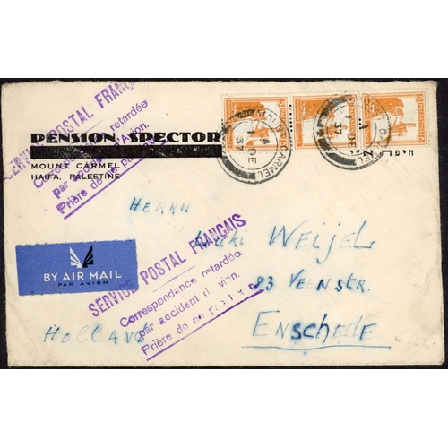 441 - AIR CRASH MAIL - 1937 'CYGNUS' CRASH COVER GROUP: Four covers ex Palestine or Australia to UK/Hollan... 